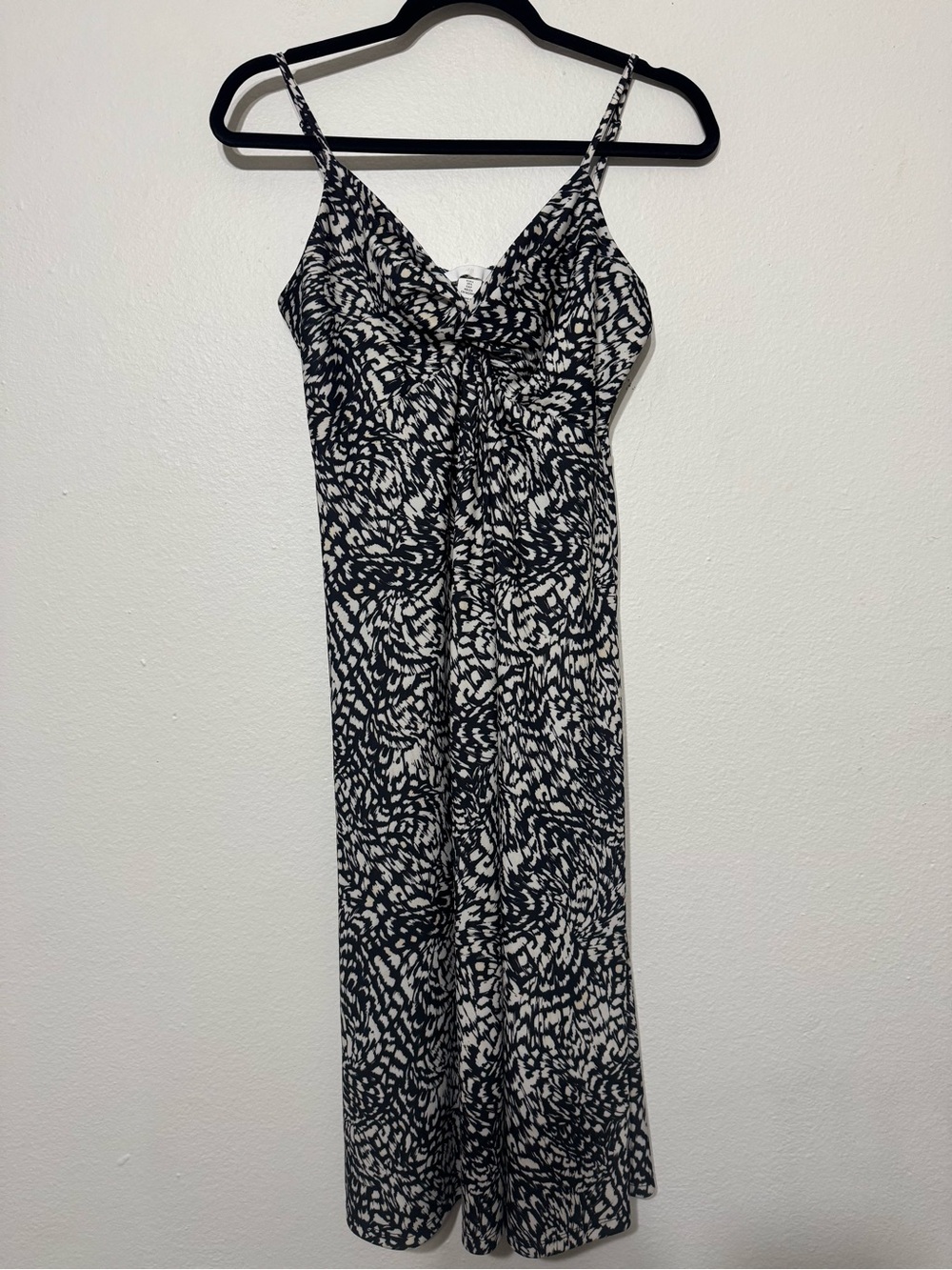 H&M Black and White Patterned Twist Front Midi Dress Small